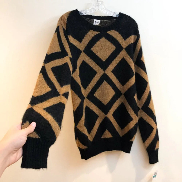 Molo Eleven Geometric Print Crew Neck Alpaca Blend Knit Scoop Neck Sweater L NWT - Picture 4 of 9